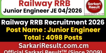 RRB Junior Engineer JE Recruitment 2026